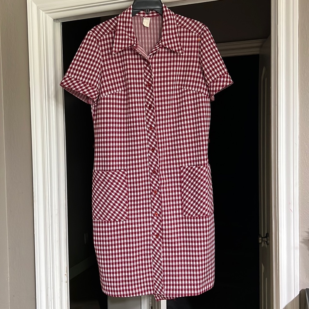 MCM dress checkered cardinal red 1950’s size Large fit